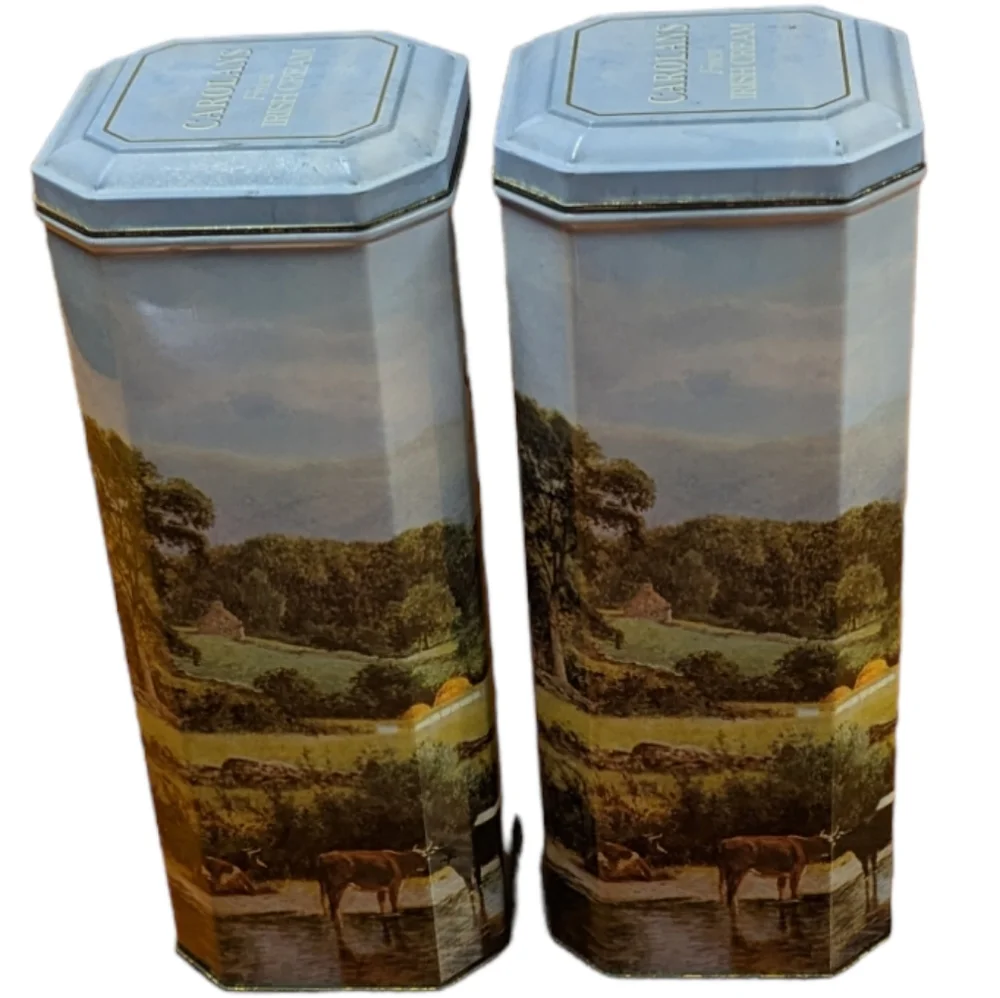 Vintage Carolans Finest Irish Cream Ireland Valley Collectible Metal Tins